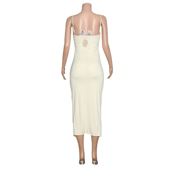 CAMILA COELHO Yasmeen Cut-Out Ring Detail Soft Jersey Midi Dress, Beige, Small - Picture 9 of 12